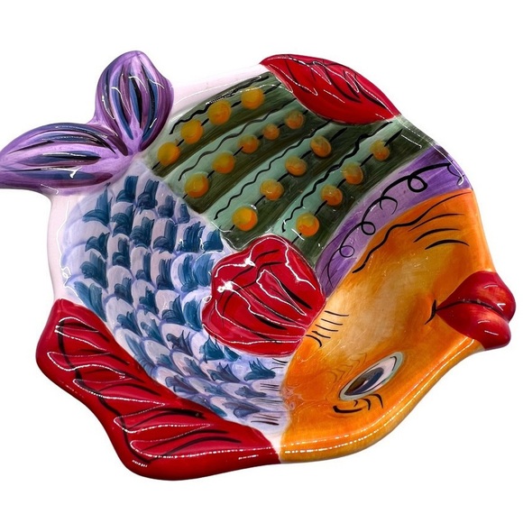Vissen 6" Fish Shaped Bowl Hand Painted, Retired Design, Whimsical, Colorful - Picture 2 of 11
